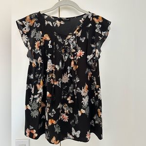 The Kooples Lace Up Butterfly Silk Blouse Size 3